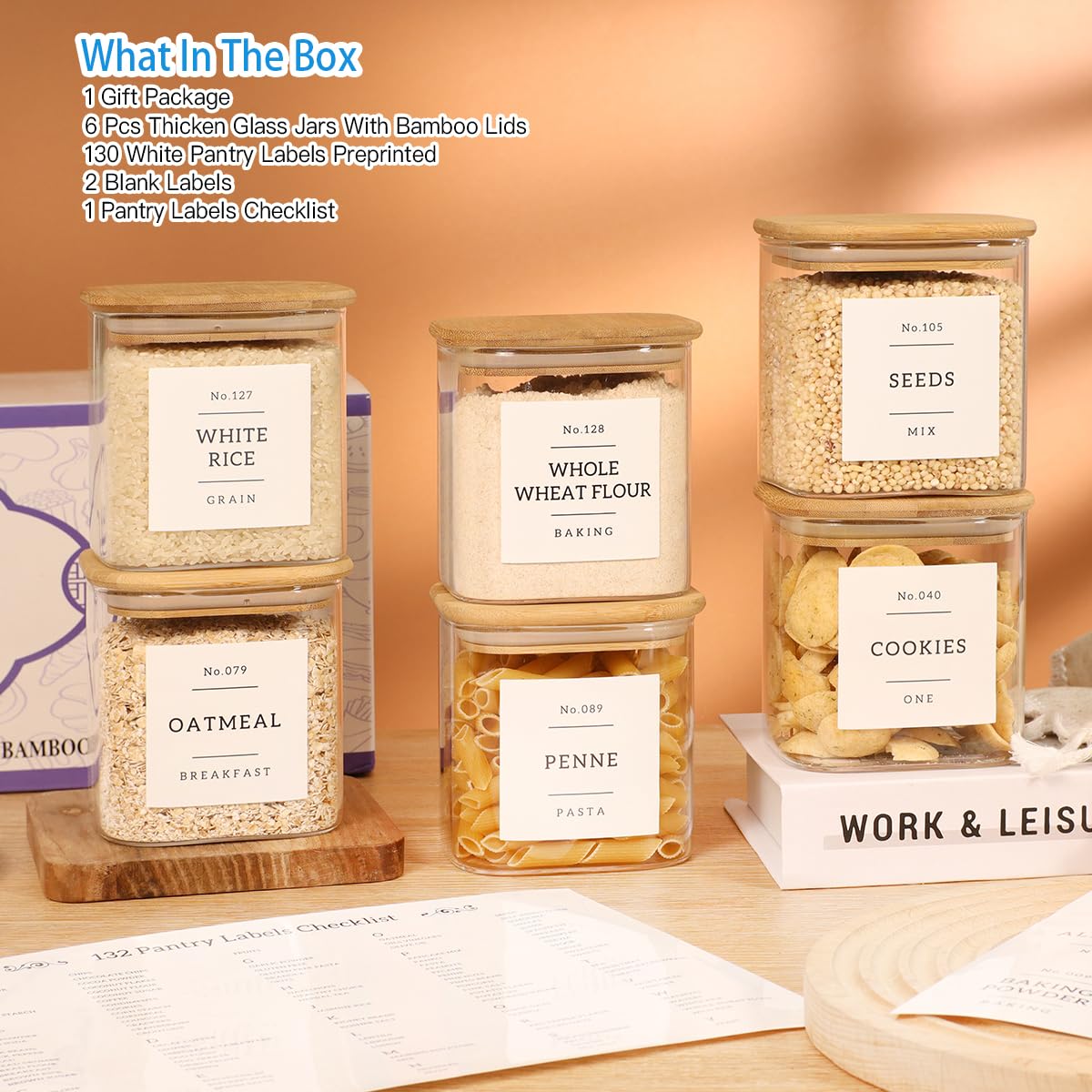 CZDYSM square glass jar with bamboo lid features airtight seal for long-lasting freshness.