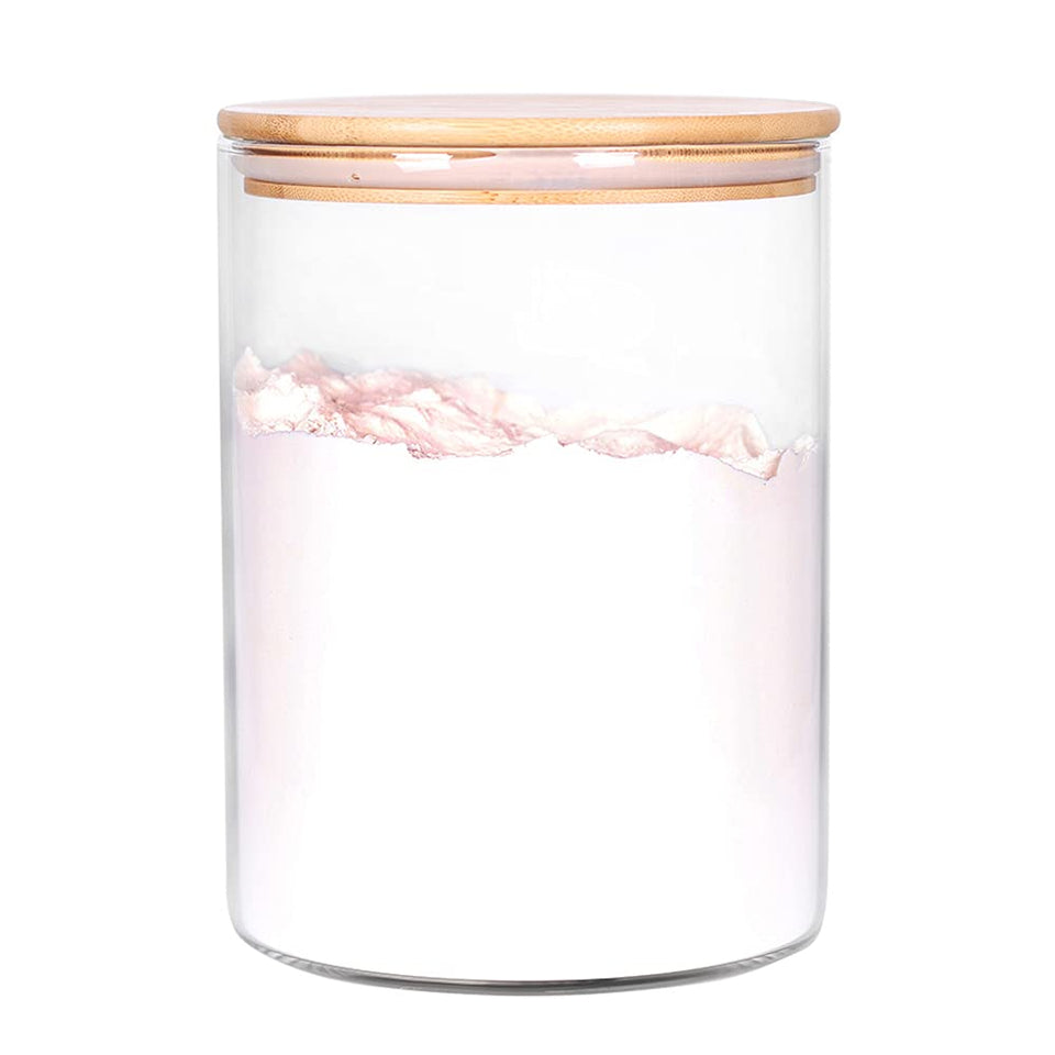 CZFWin glass flour container with airtight bamboo lid keeps ingredients fresh.