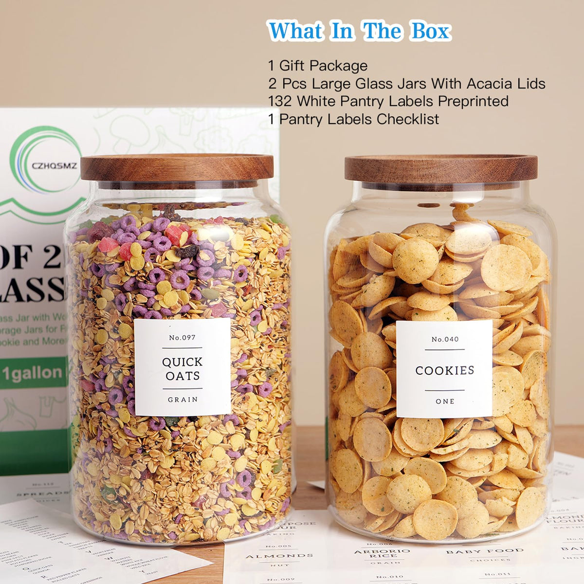 Bright kitchen scene featuring CZHQSMZ jars for pantry organization.
