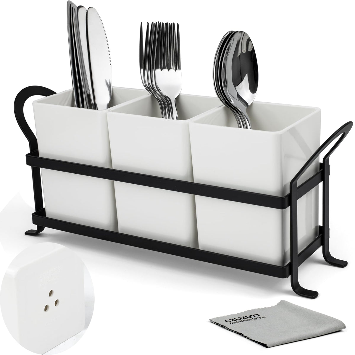 Czlizdyt cutlery holder with drain holes keeps counters dry and organized