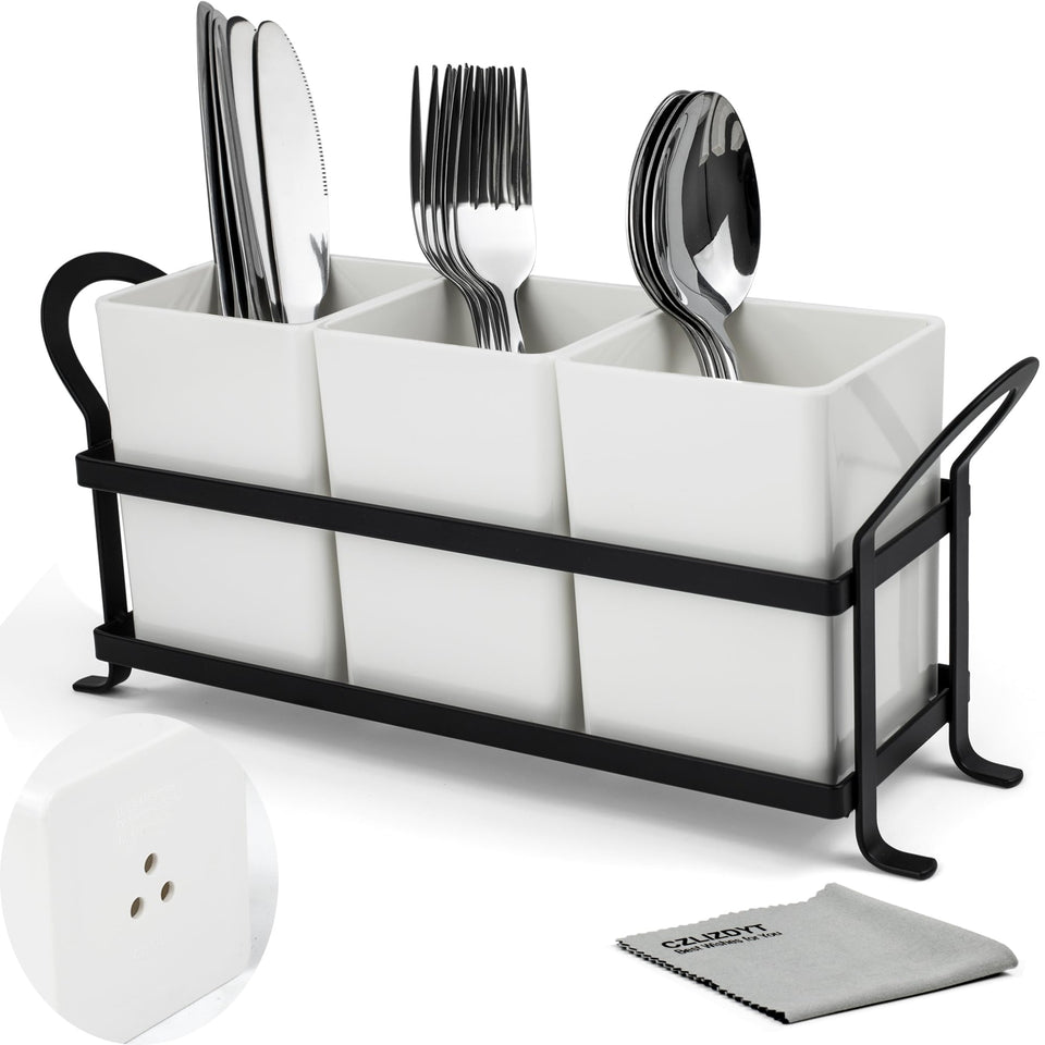 Czlizdyt cutlery holder with drain holes keeps counters dry and organized