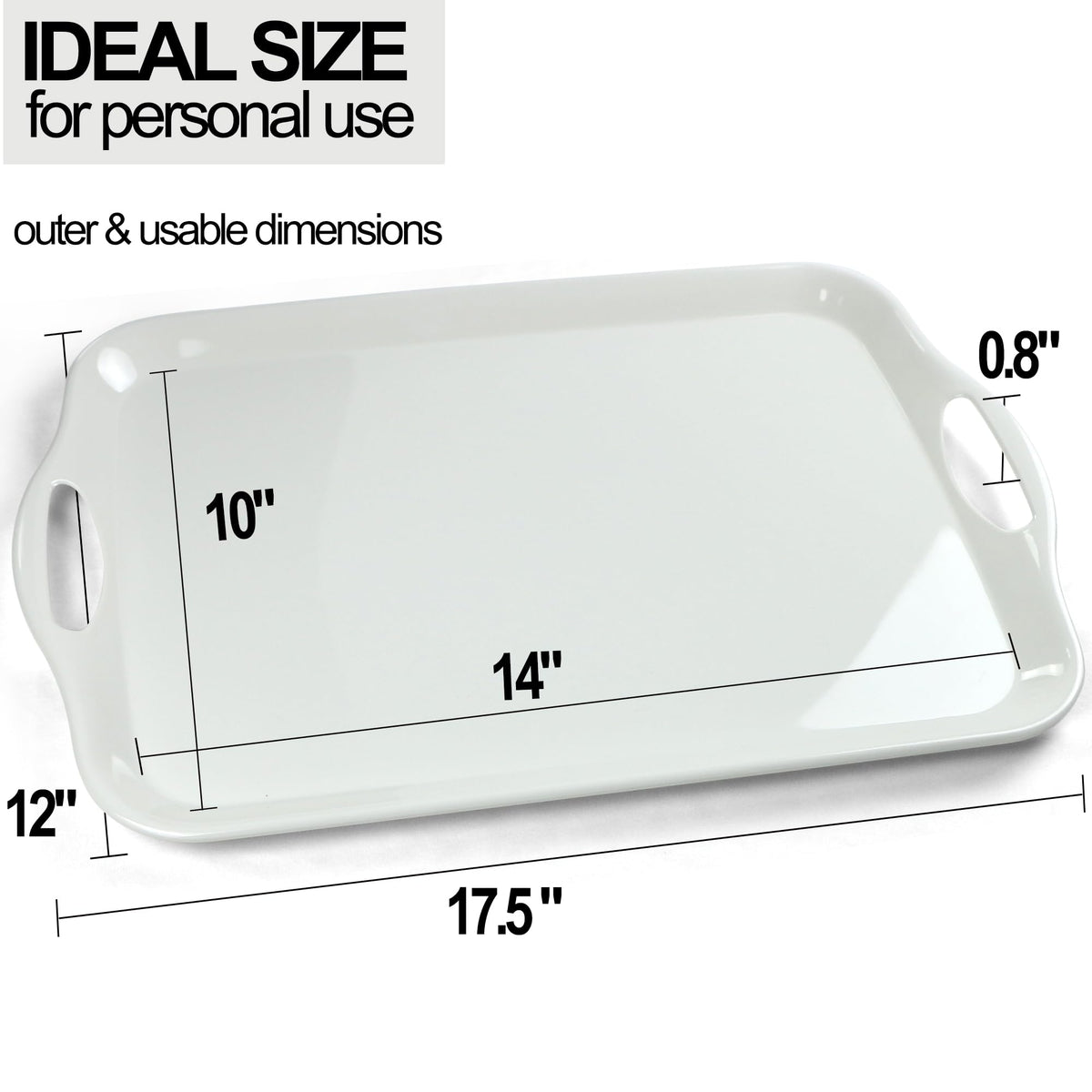 Czlizdyt white melamine serving tray with handles for family meals