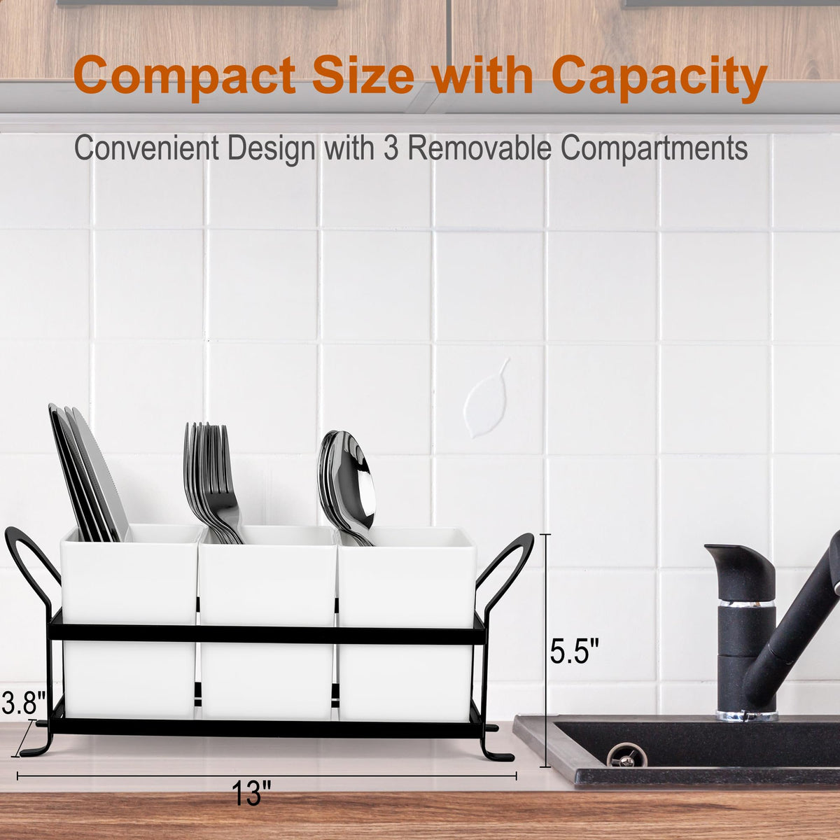Czlizdyt three-compartment silverware caddy neatly separates spoons, forks, and more