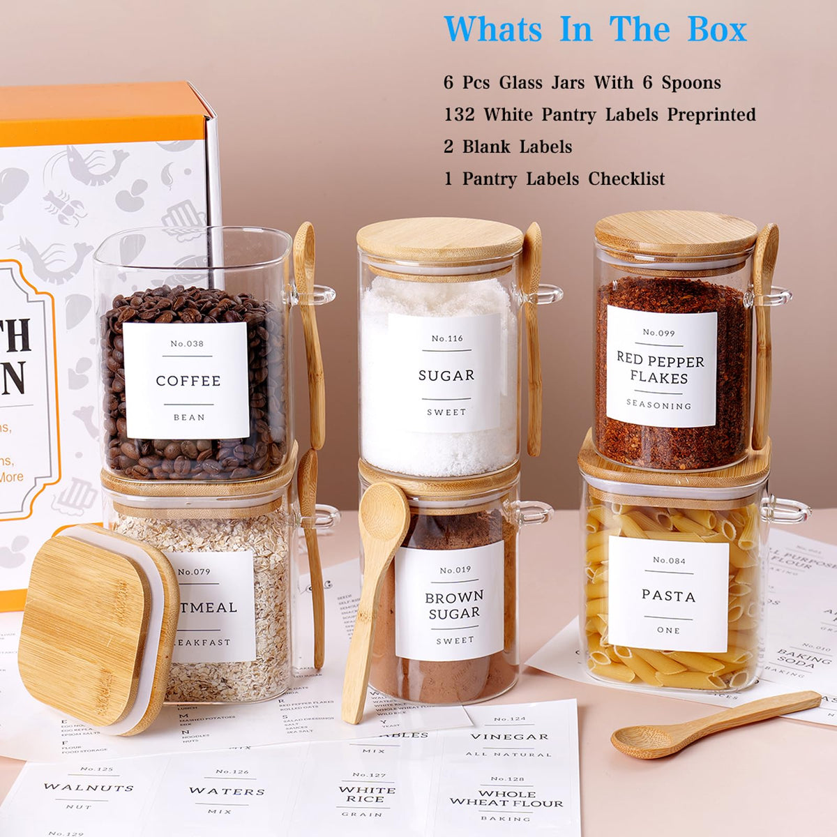 CZSZYGHBAO square 27oz jar with bamboo lid keeps tea organized.