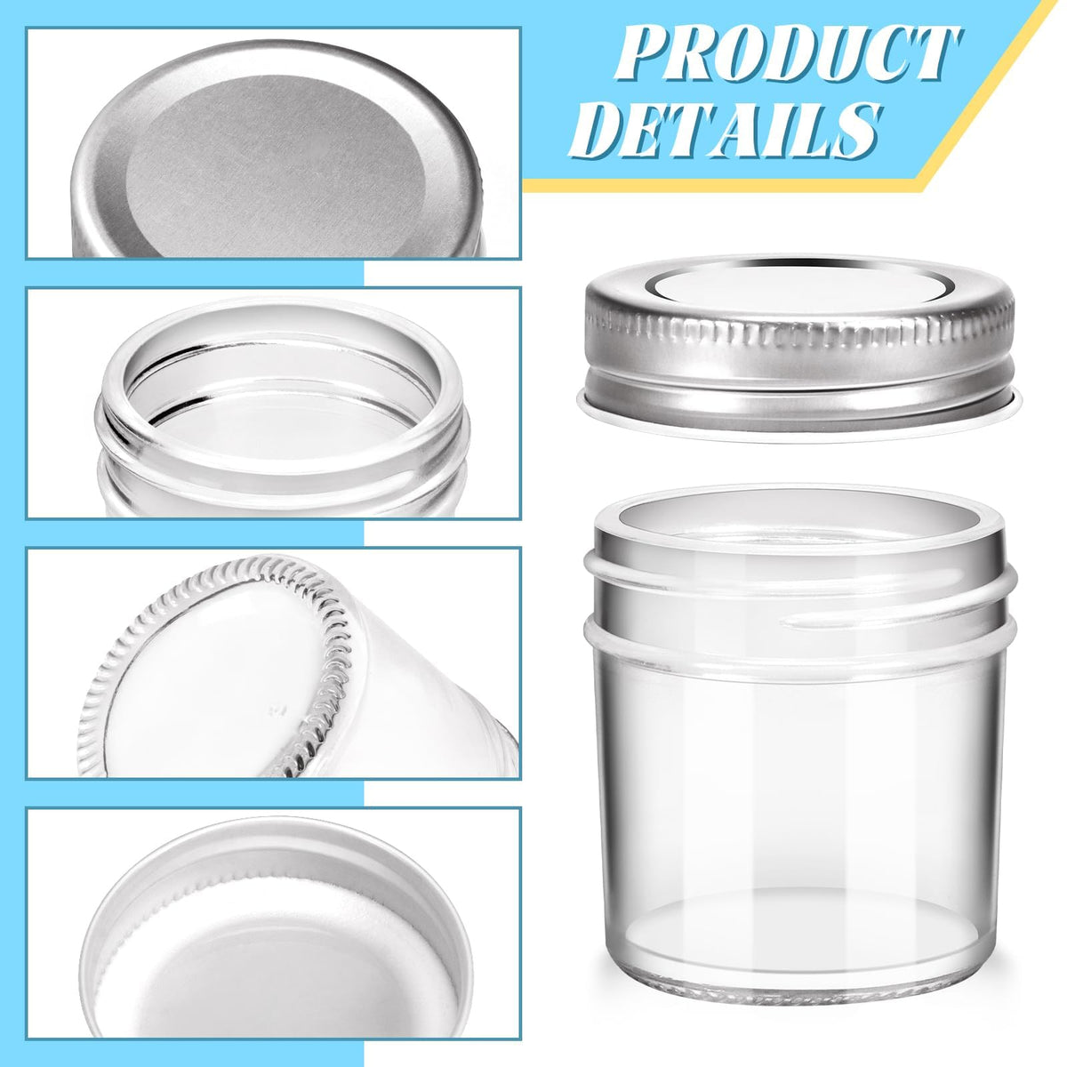 CZWESTC Mini Marson Jar with silver flat lid enhances labeling and organization.