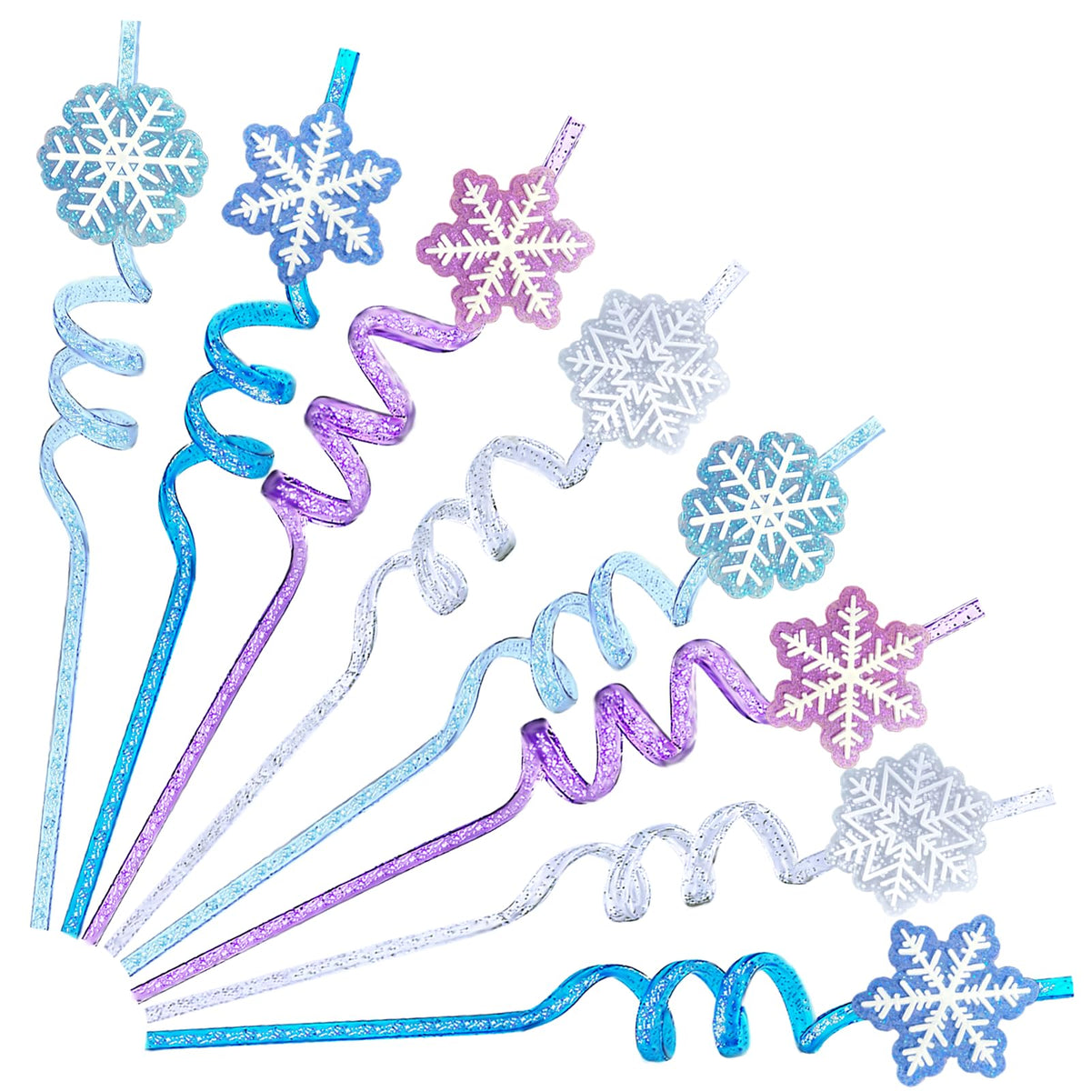 CZWXOXO glitter frozen plastic straws set for festive drinks.