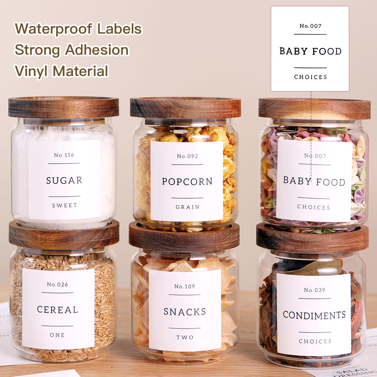 CZZGSM 132 preprinted pantry labels help categorize tea, sugar, and spices.