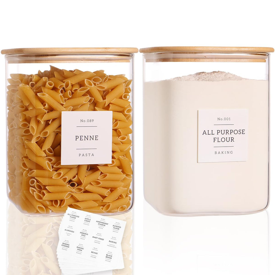 CZZGSM 2-pack square glass containers with airtight lids for pantry organization.