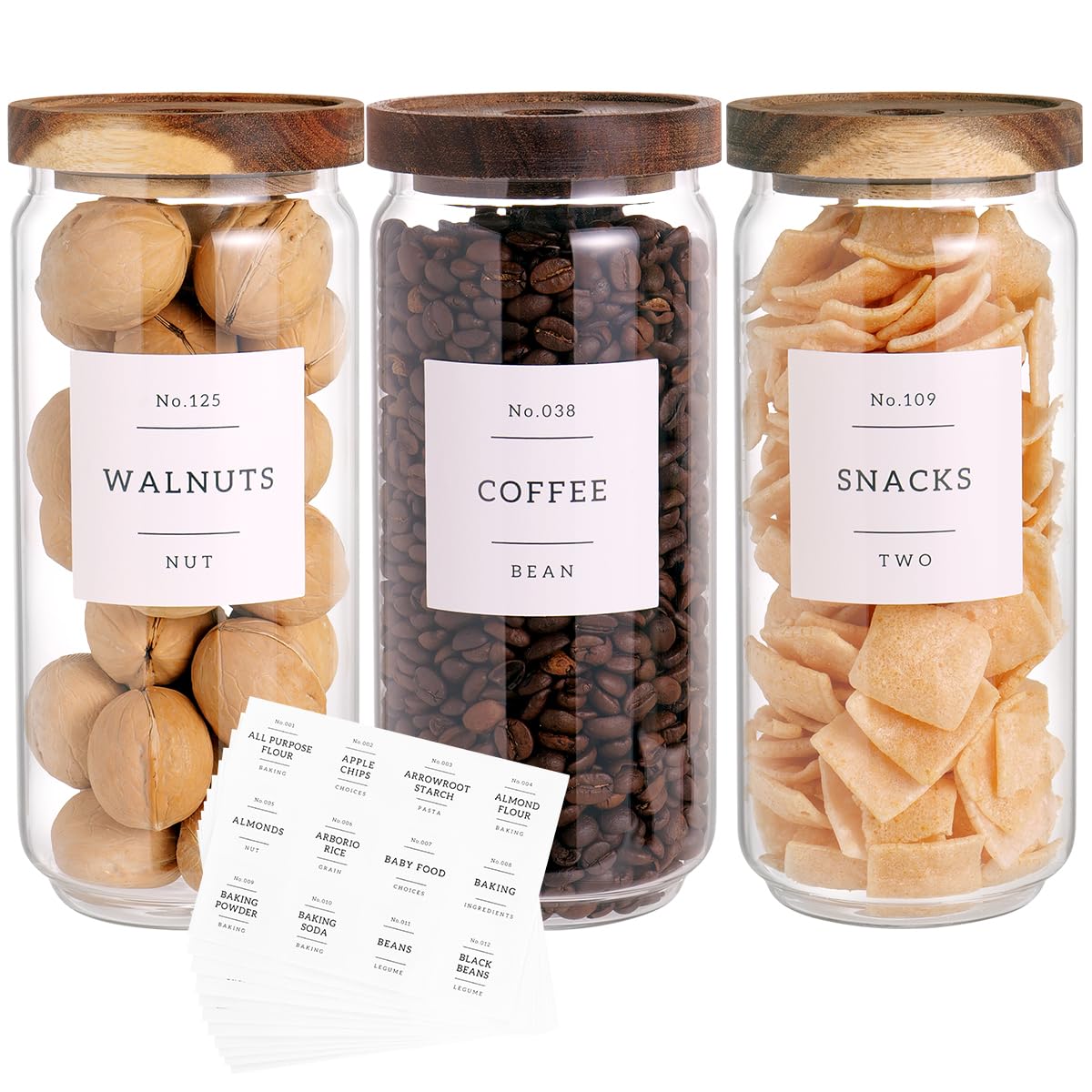CZZGSM 3-set glass pantry jars with acacia lids for airtight storage.