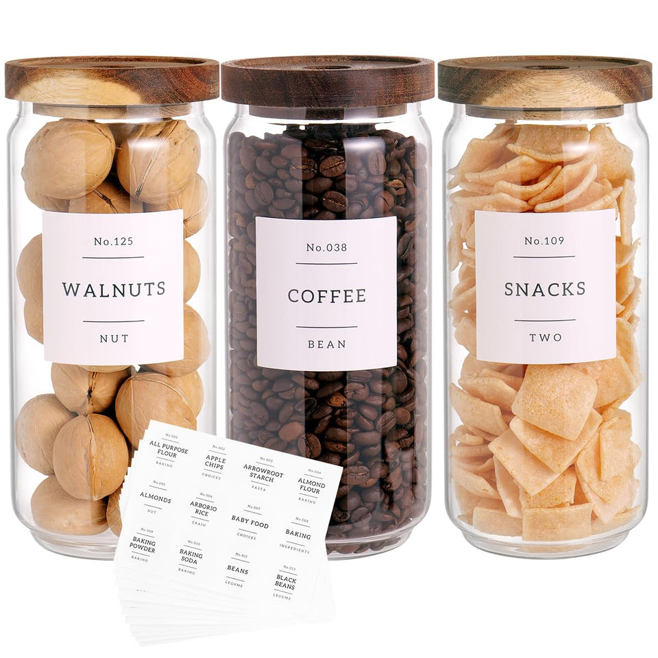 CZZGSM 3-set glass pantry jars with acacia lids for airtight storage.
