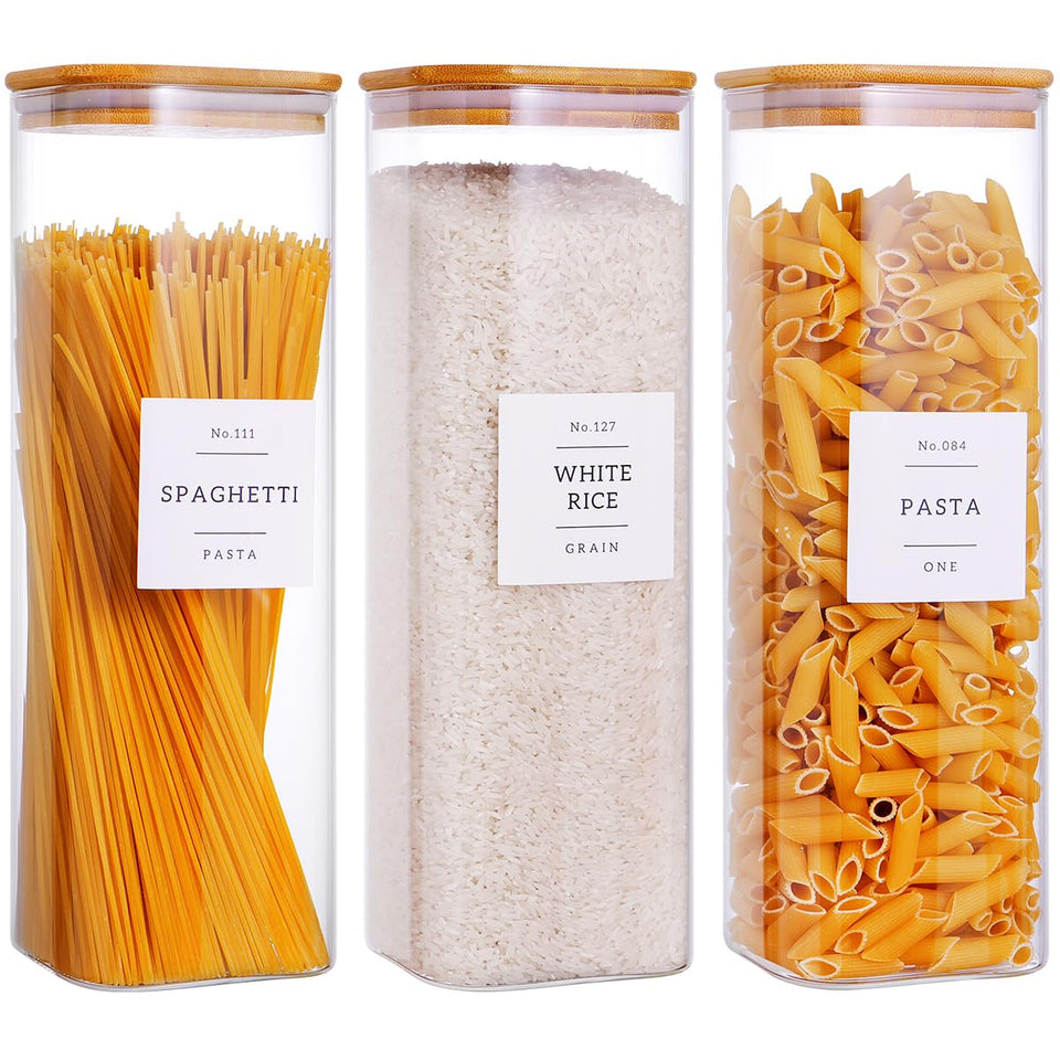 CZZGSM 3-pack square glass containers with bamboo lids for fresh pantry storage.