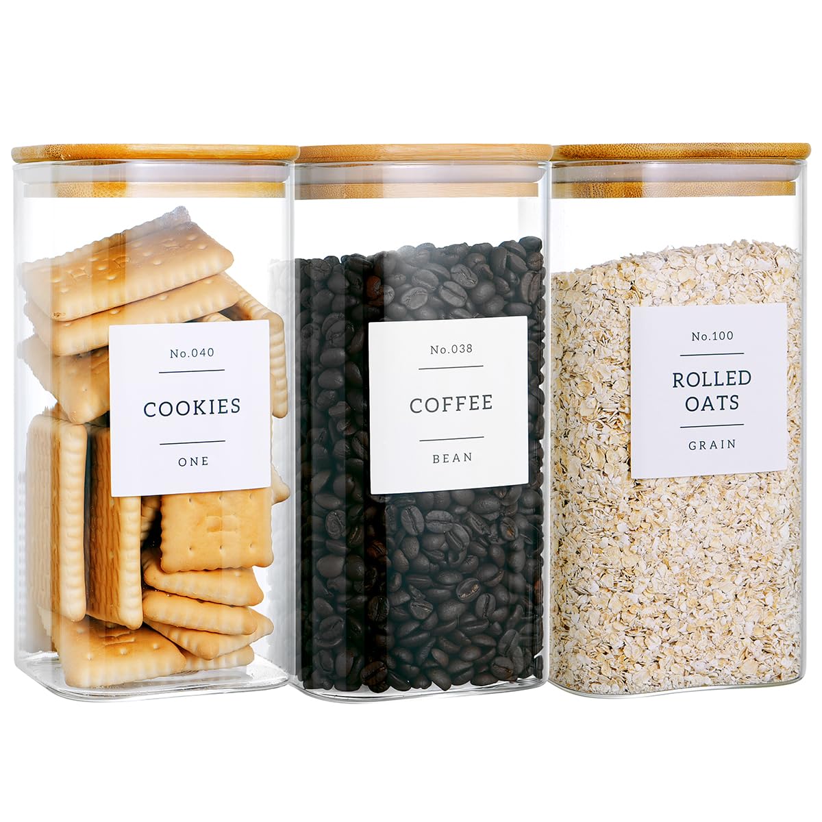 CZZGSM 3-pack square glass jars for organized pantry storage.