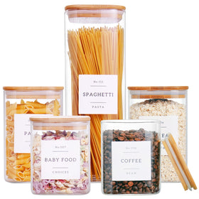 CZZGSM 5-pack square glass jars with bamboo lids for organized pantry storage.