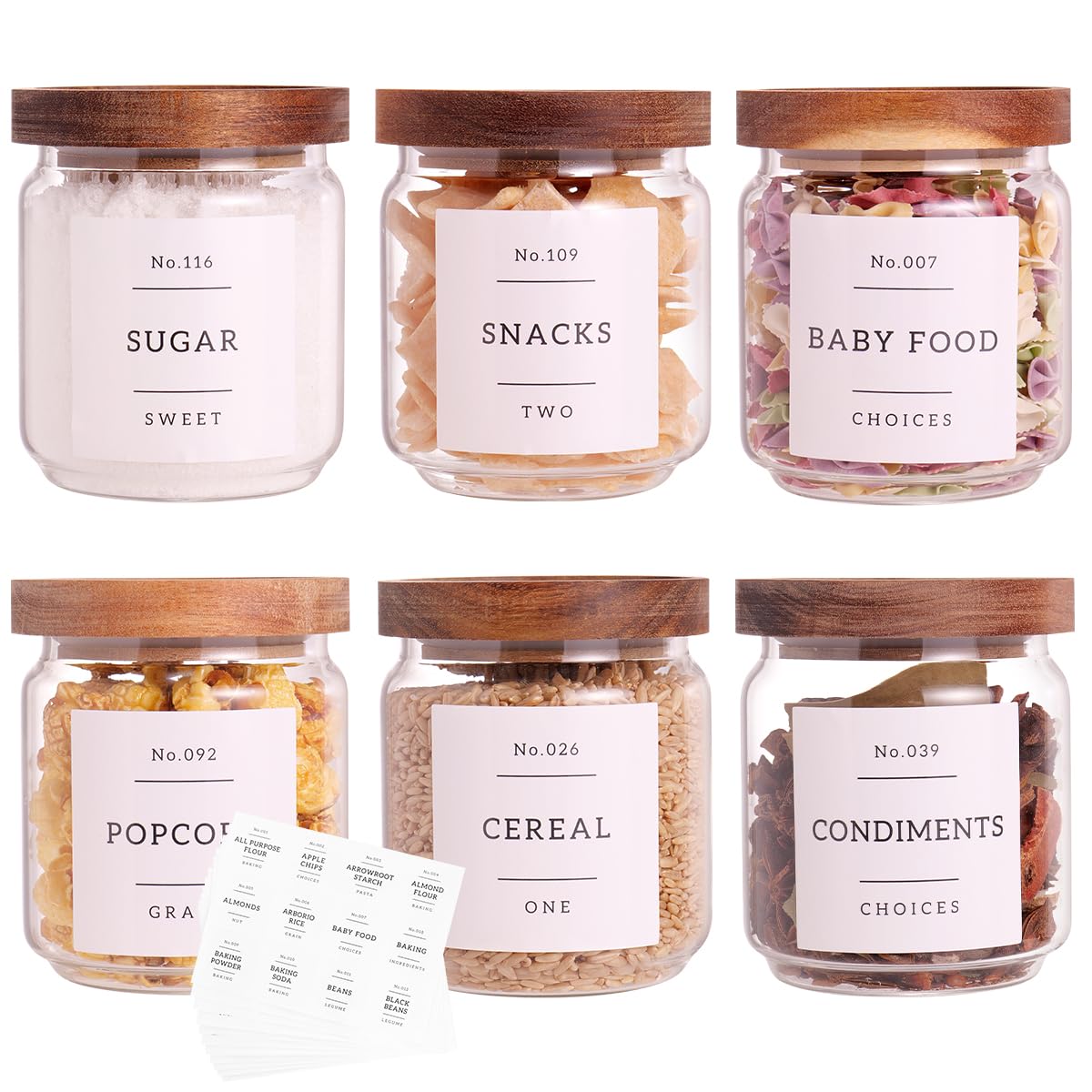 CZZGSM 6-pack glass pantry jars with acacia lids for organized, accessible 15oz storage.