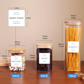 CZZGSM clear glass canisters store cookies, nuts, and cereals.