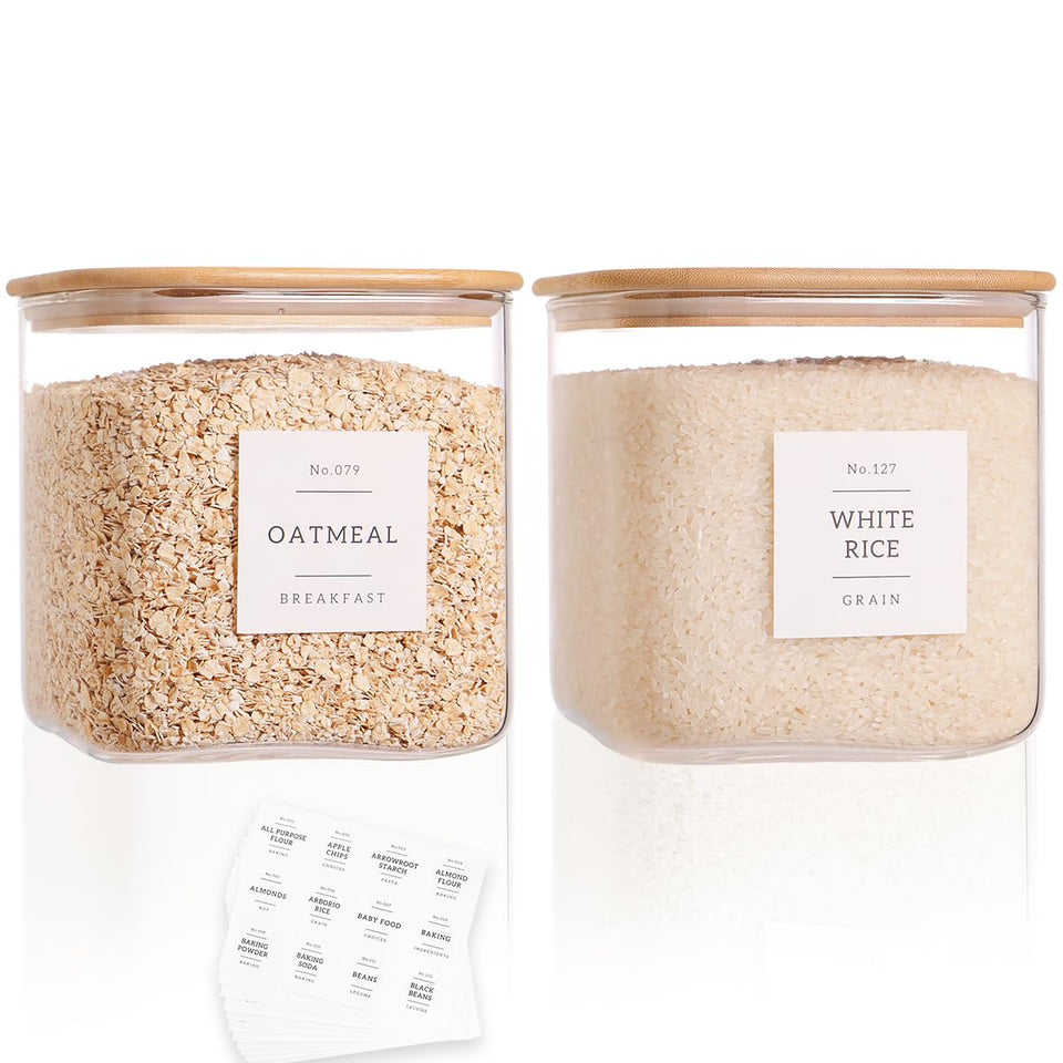 CZZGSM square glass jar with airtight lid showcasing 85 oz capacity for cookies and pantry staples