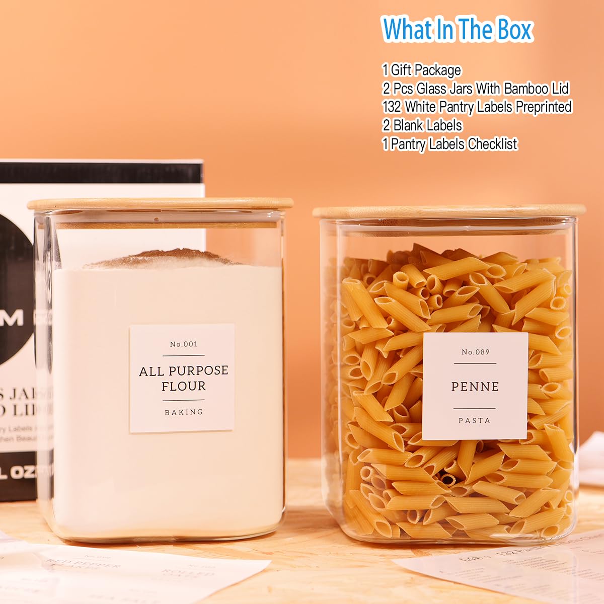 CZZGSM square glass jars with wide mouths for easy filling and scooping.