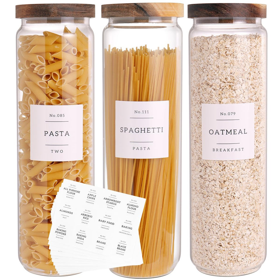 CZZGSM three-pack glass pantry jars with acacia lid for organized kitchen storage.