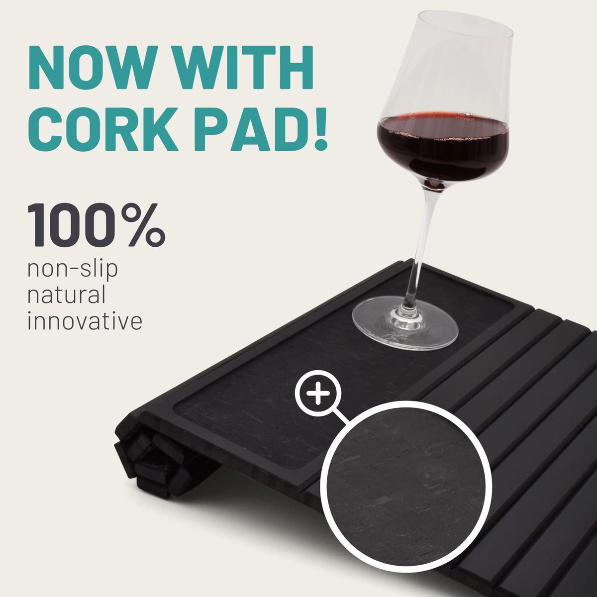 D&D Living FlexTray cork pad for secure, spill-free use.