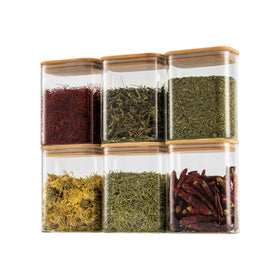 D2scrma 37oz rectangle glass container with bamboo lid for airtight pantry storage