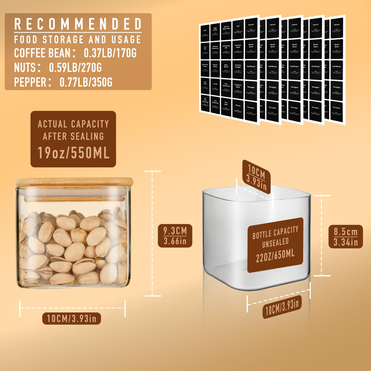 D2scrma clear square jar shows contents at a glance