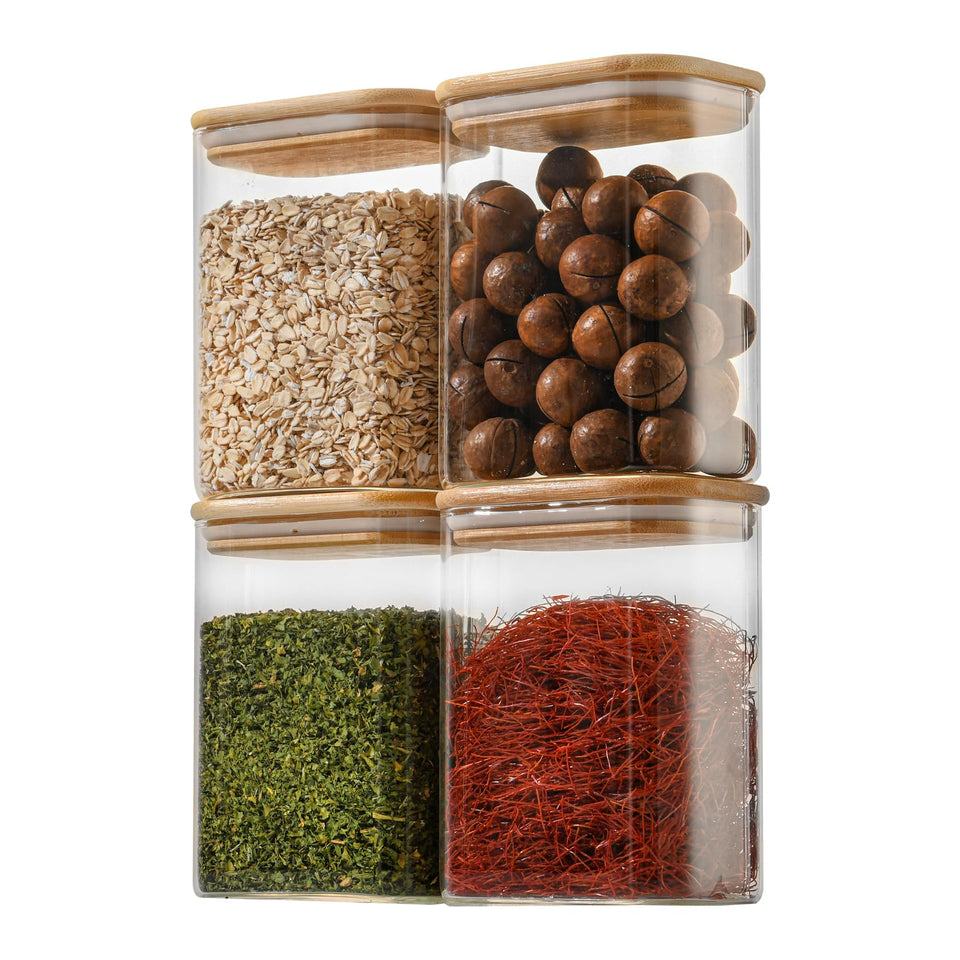 D2scrma rectangle storage jar with bamboo lid for easy one-handed use.