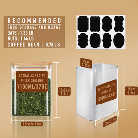 D2scrma six-piece rectangular glass jars for cereal, nuts, and snacks