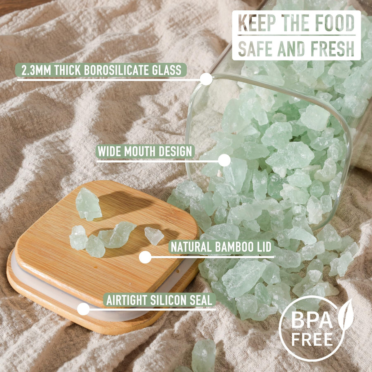 D2scrma transparent glass jar shows contents at a glance for quick stock checks.