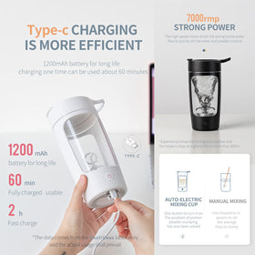 daasigwaa electric shaker bottle lid open view highlights easy filling and cleaning access.
