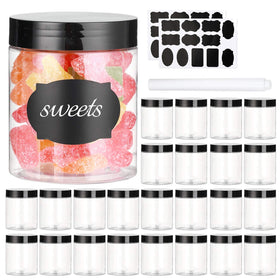 Dabacc 8 oz clear jar with black lid for pantry storage and organization.