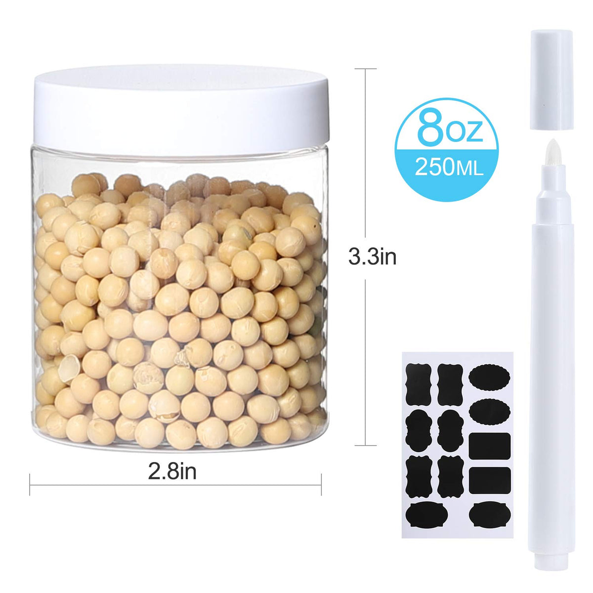 Dabacc wide-mouth 8oz jar illustrated for easy filling and cleaning.