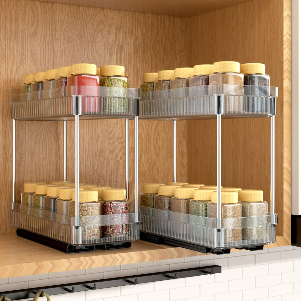 DABIGE 2-tier pull-out spice rack ready for quick spice access.