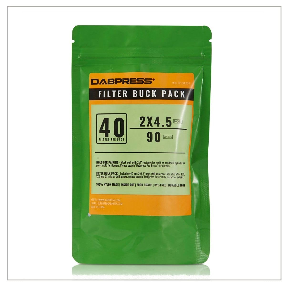 DABPRESS tea filter bags 40-pack in 2x4.5 inch size for consistent results.