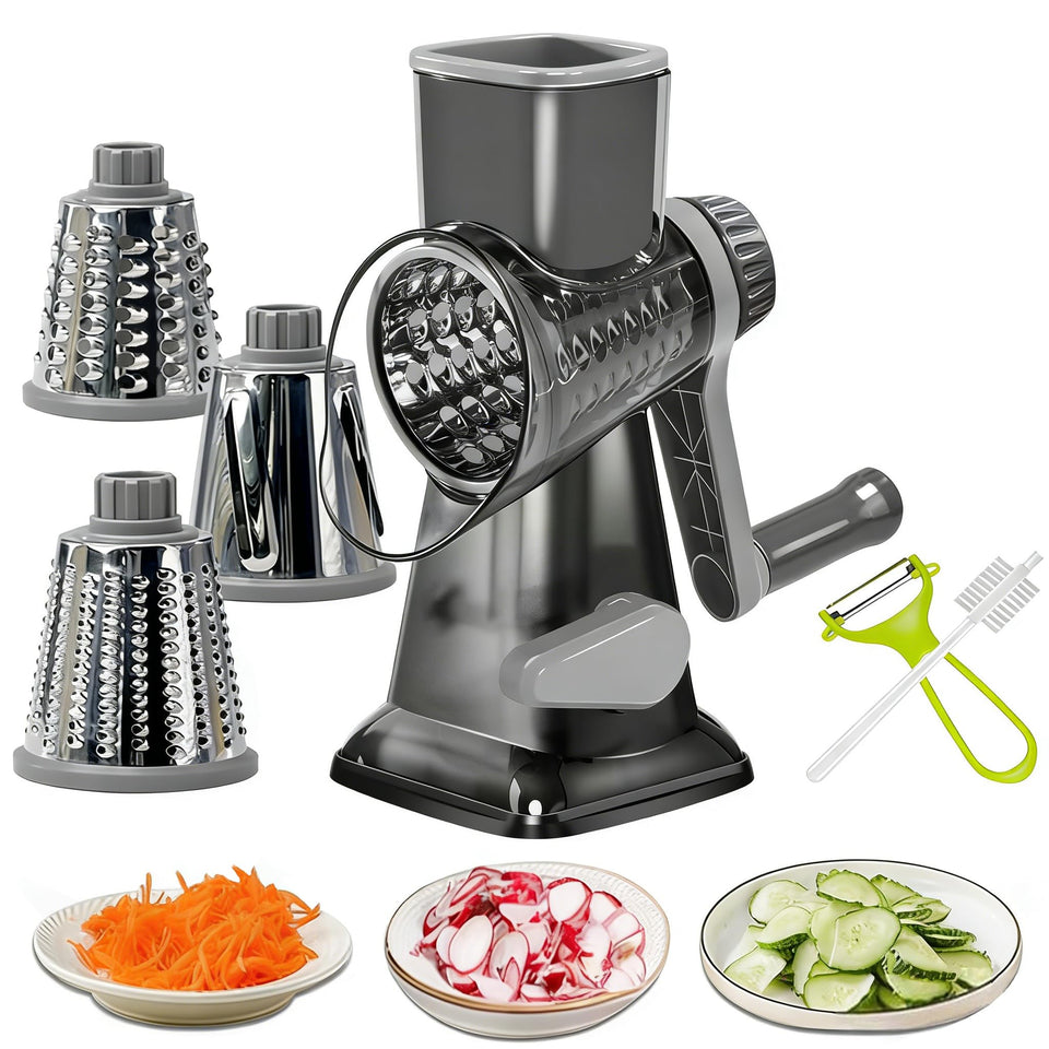 Dachenus rotary cheese grater with suction base on a clean counter for stable grating