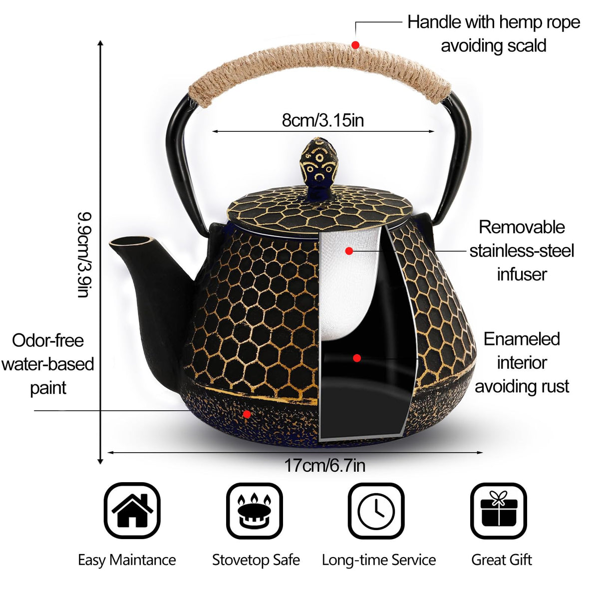Dachenus gold-and-black finish adds vintage charm to any tea ritual