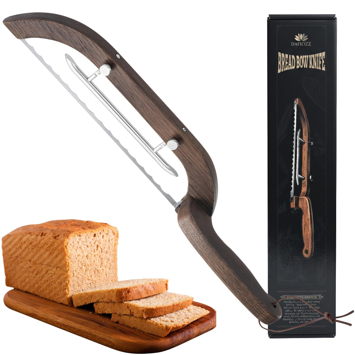 DAFIOZZ adjustable bread bow knife with wooden frame for precise, even slices