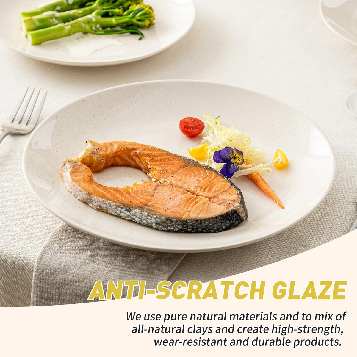Dafuceramic dishware microwave and dishwasher safe for convenient cleaning.