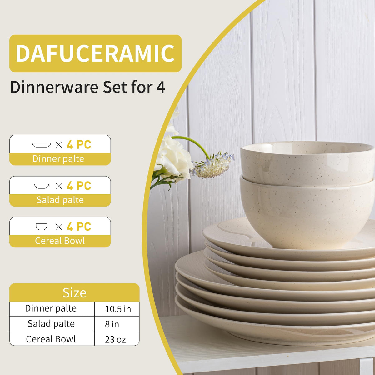 Dafuceramic 8-inch salad plates in crisp white, perfect for salads and sides.