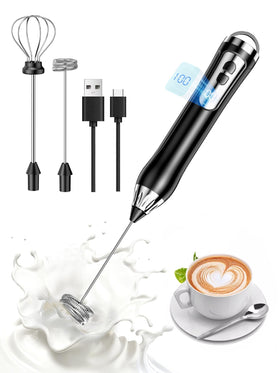 DAGKHE rechargeable milk frother with foam-head delivering rich latte foam