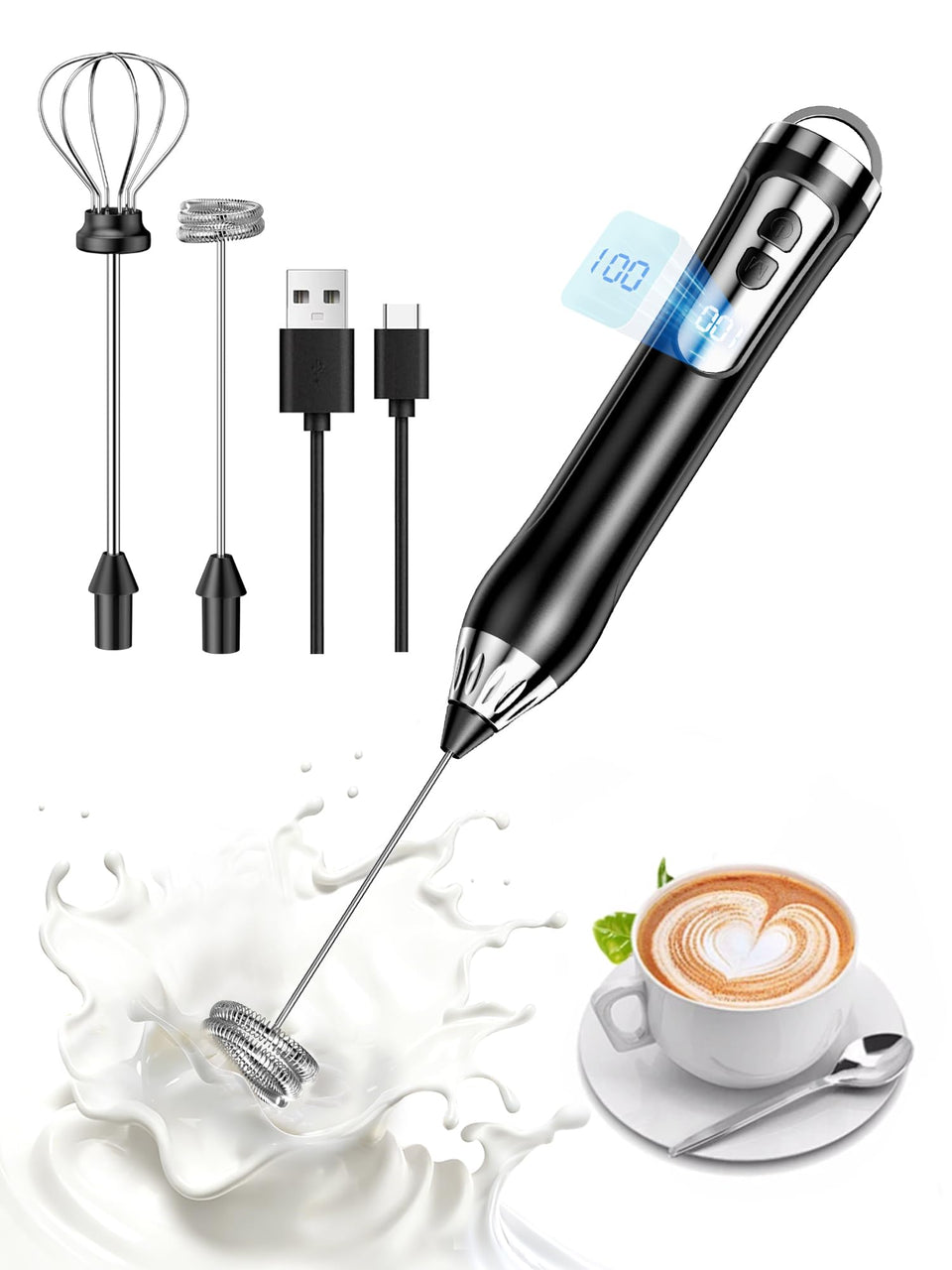 DAGKHE rechargeable milk frother with foam-head delivering rich latte foam