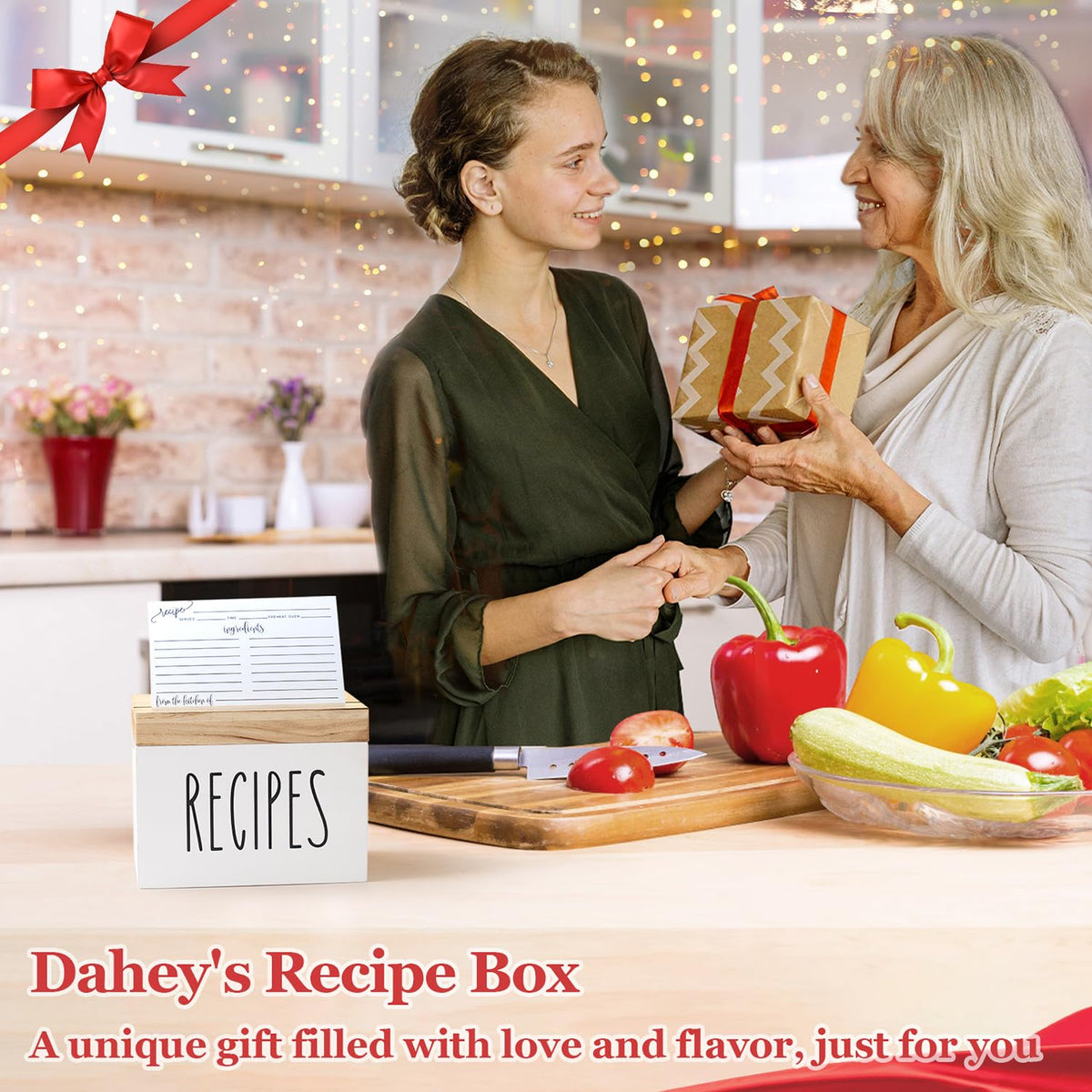 Dahey box on kitchen counter ready for everyday recipe access.