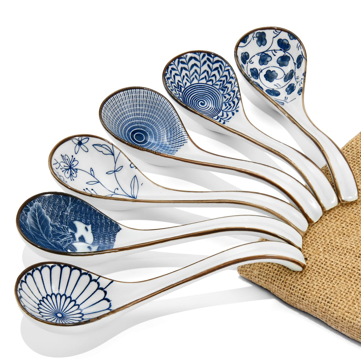 DAHO GOMSU 6pc Asian ceramic spoon set with long handles for easy gripping