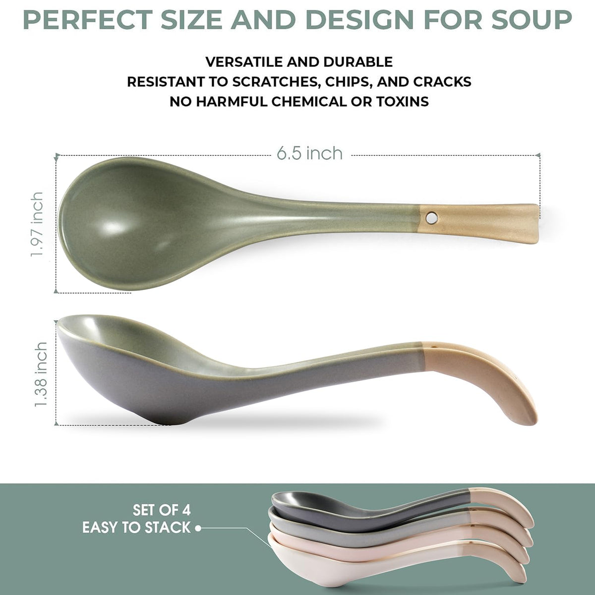 DAHO GOMSU spoon with non-slip bottom stays steady in noodle bowls.
