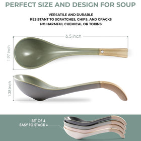 DAHO GOMSU spoon with non-slip bottom stays steady in noodle bowls.