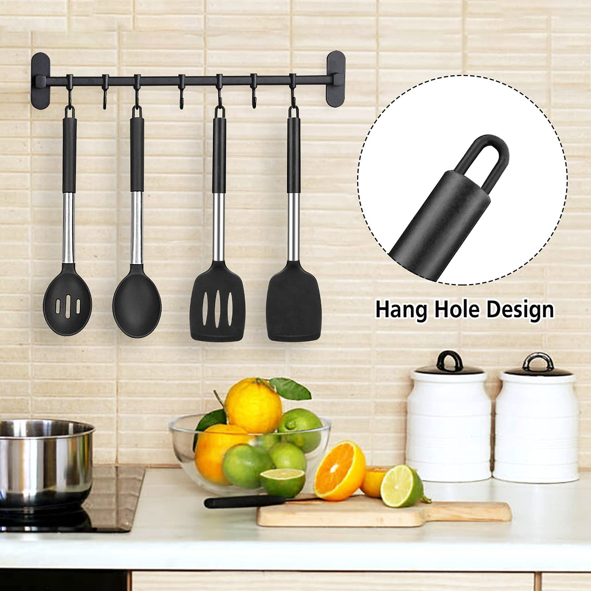 DaiRen four-piece silicone utensil set in black for versatile cooking
