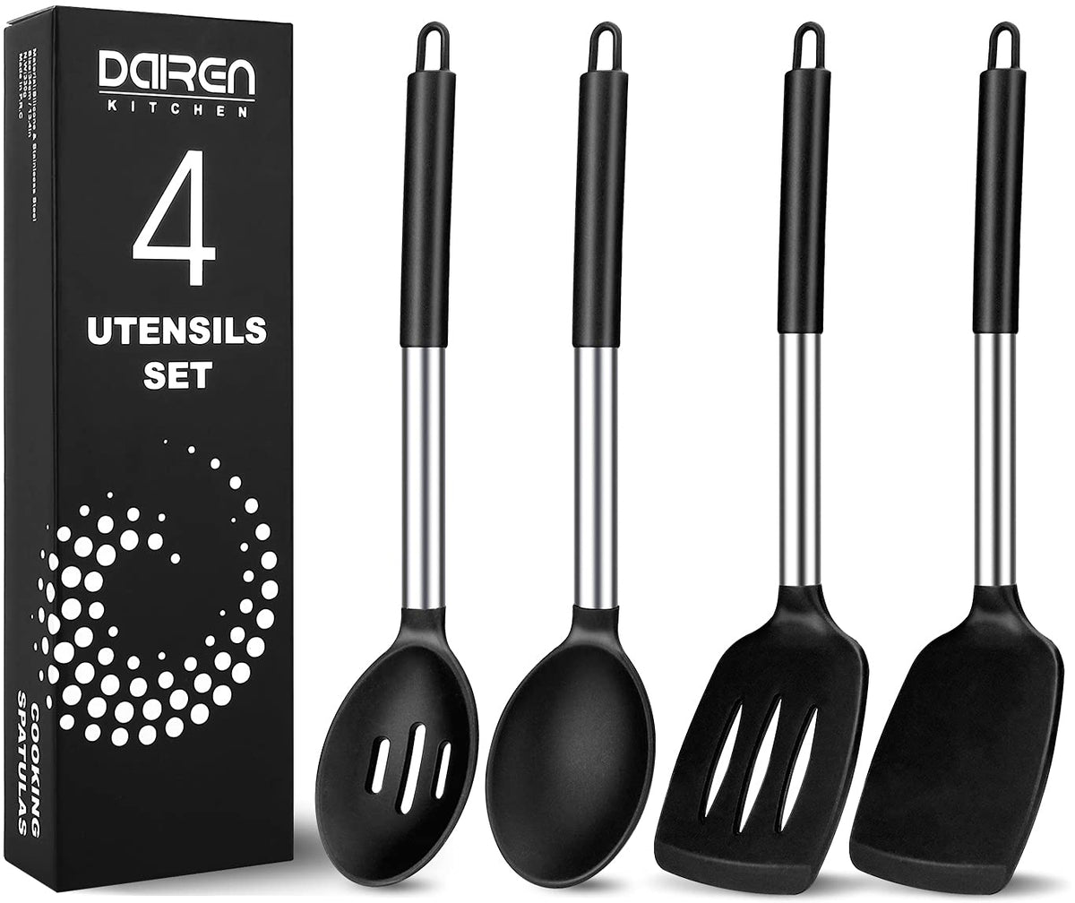 DaiRen Kitchen silicone spoons and spatulas set in black for non-stick pans