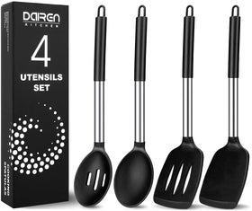 DaiRen Kitchen silicone spoons and spatulas set in black for non-stick pans