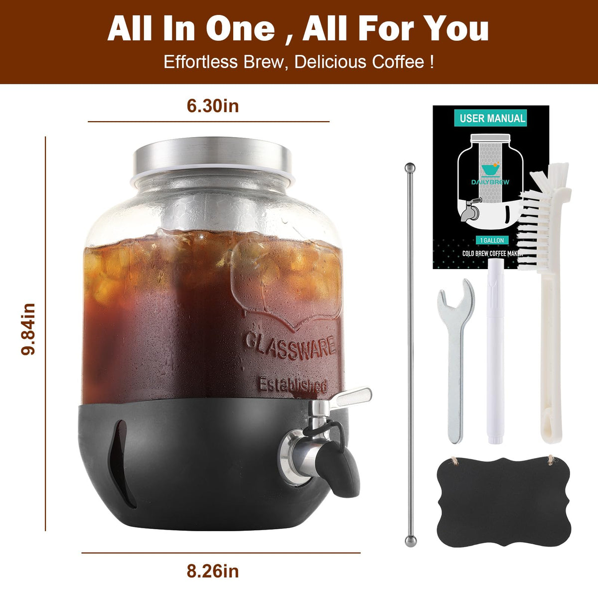 DailyBrew one-gallon glass pitcher suitable for large batches