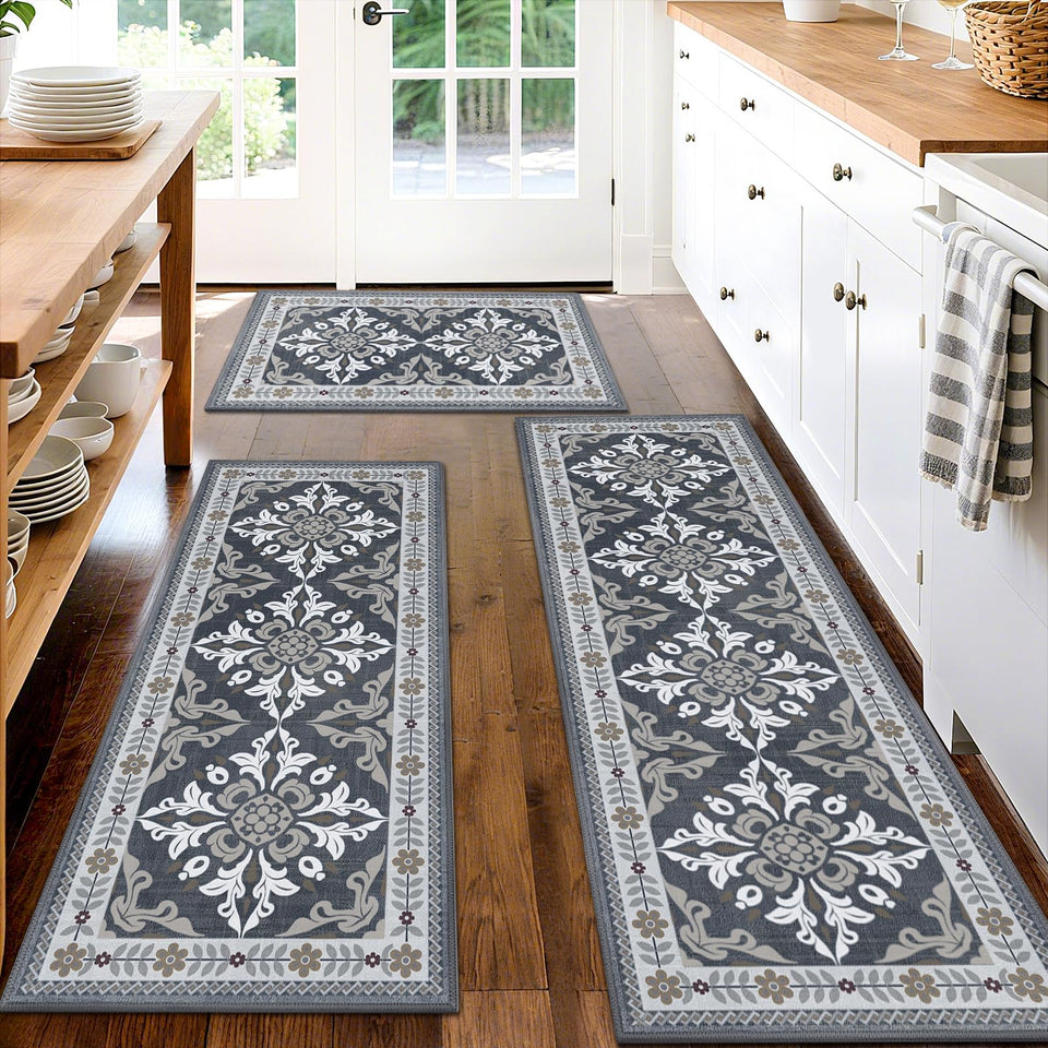 DailyCuddles kitchen rug 20x32 grey geometric pattern adds stylish comfort underfoot.