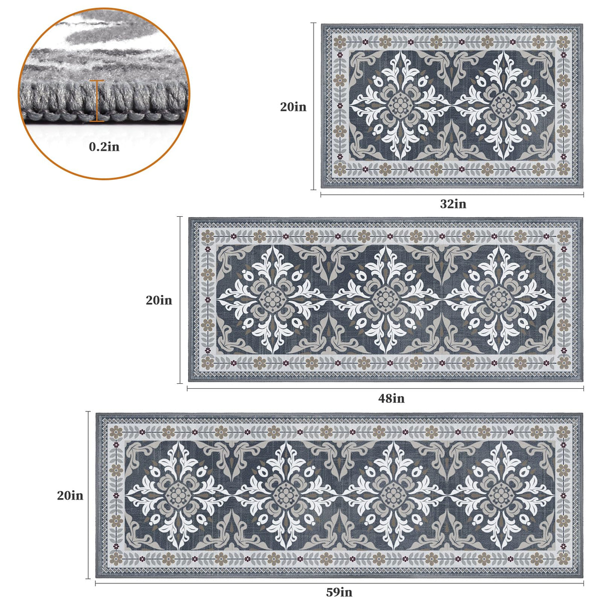 DailyCuddles kitchen rug 20x48 grey geometric pattern cushions standing tasks with soft texture.